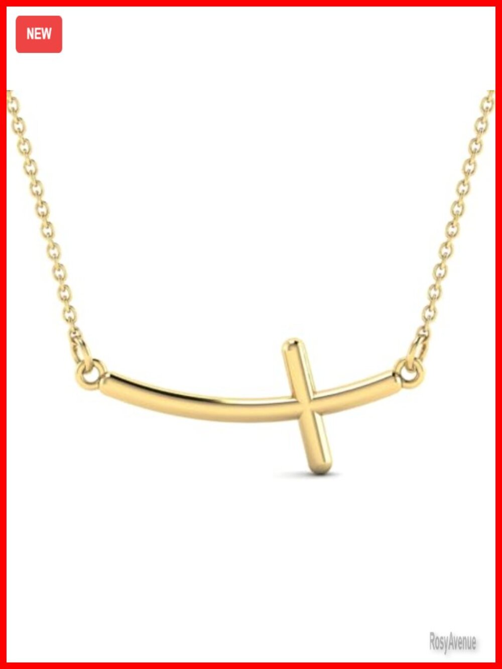 Solid 10K Gold Curved Cross Necklace 18 Inch Chain Pendant